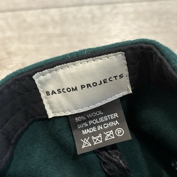 Bascom Projects Wool Baseball Cap Hat Leather Strap HI logo Green Casual Dad Hat - Picture 5 of 5